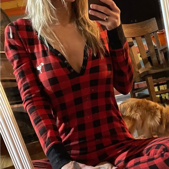 RARE VS PINK Plaid Onesie Pajamas Butt Flap PJs S Victoria’s Secret Bodysuit - Picture 2 of 10